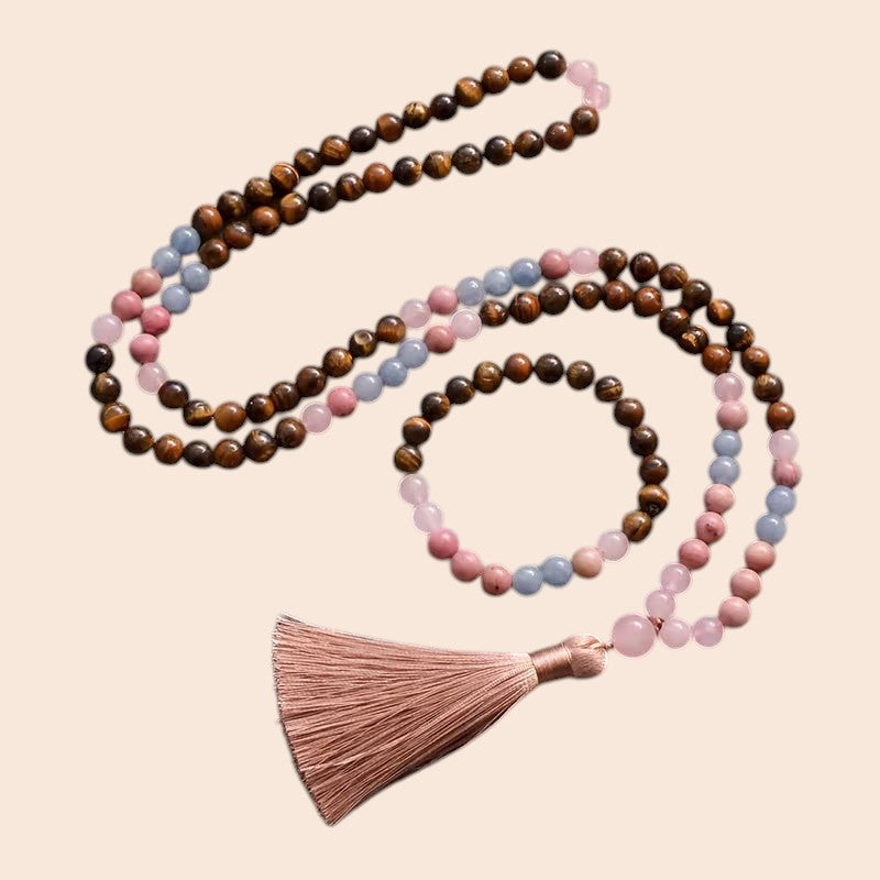 Rose Quartz Mala Bead Jewelry Set