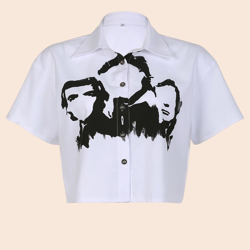 Graphic Print Cropped Polo Shirt