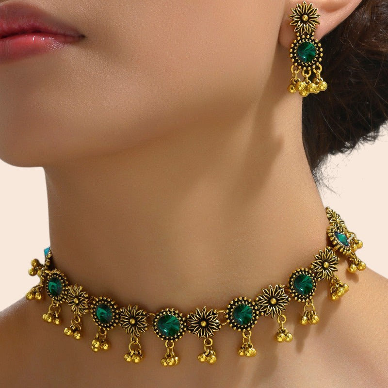 Vintage Floral Crystal Necklace & Earring Set