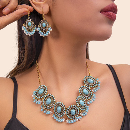 Vintage Pearl Flower Statement Necklace & Earring Set