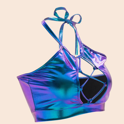 Metallic Cutout Halter Crop Top