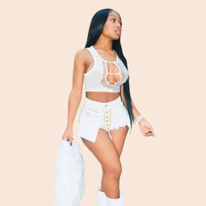 Mesh Cutout Ribbed Crop Tank