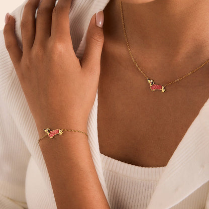 Cute Puppy Charm Necklace & Bracelet Set