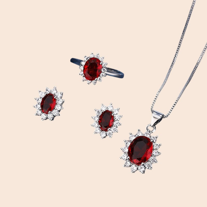 Luxury Ruby Crystal Jewelry Set