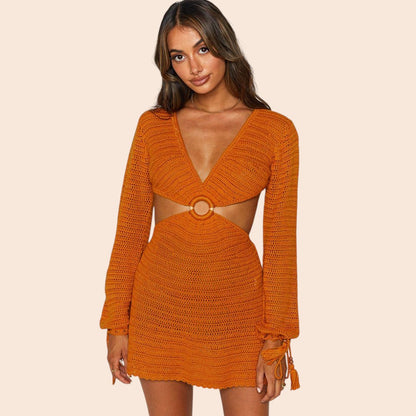 Cutout Ring Detail Knit Mini Dress