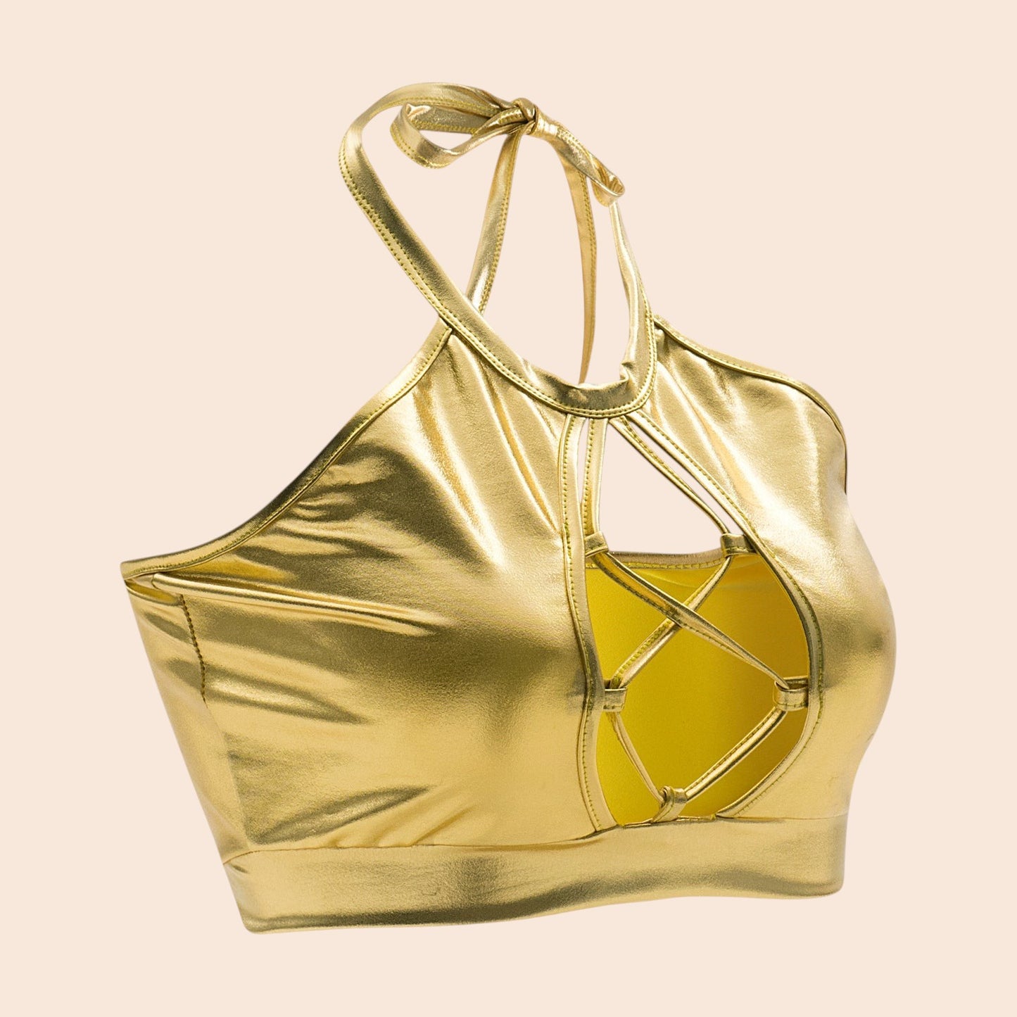 Metallic Cutout Halter Crop Top