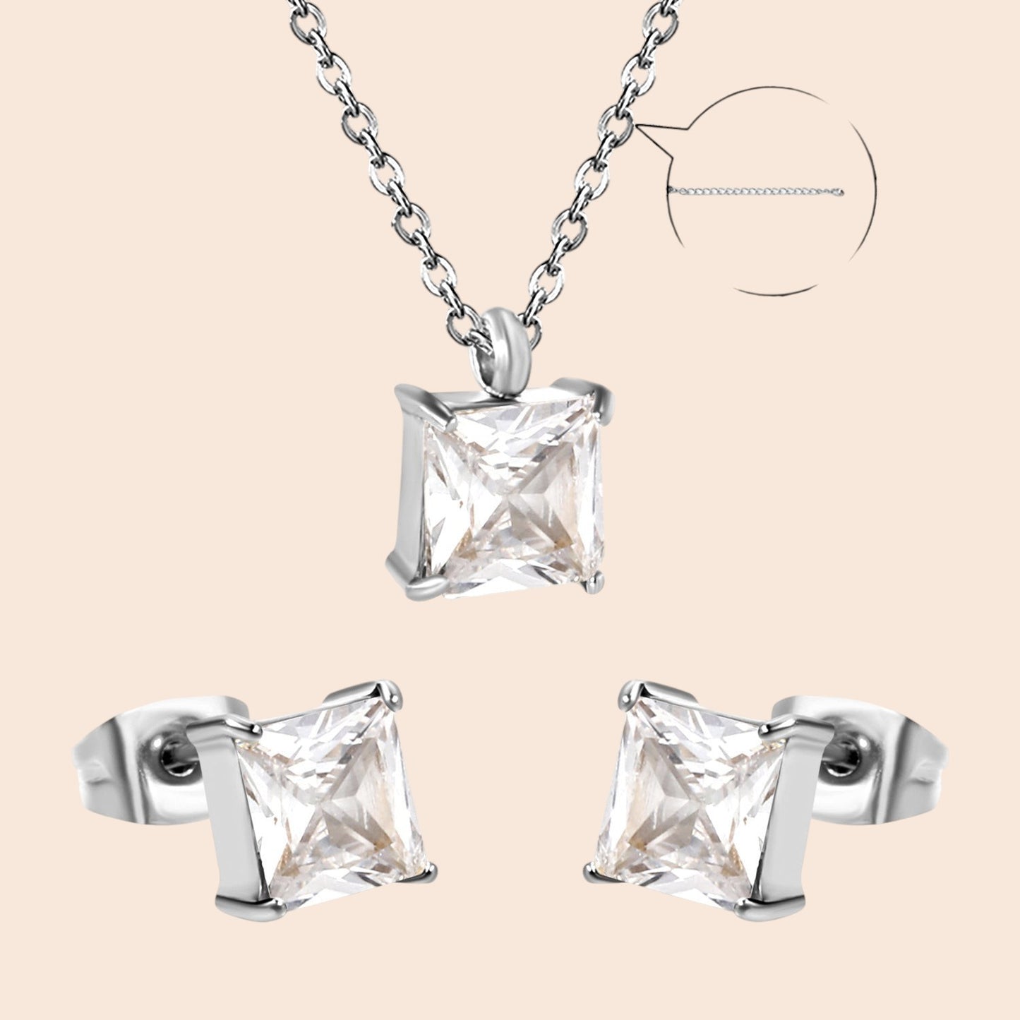 Minimalist Zircon Necklace & Earring Set
