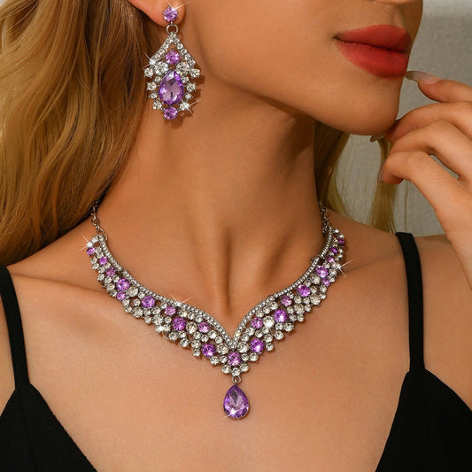 Vintage Crystal Teardrop Necklace & Earring Set