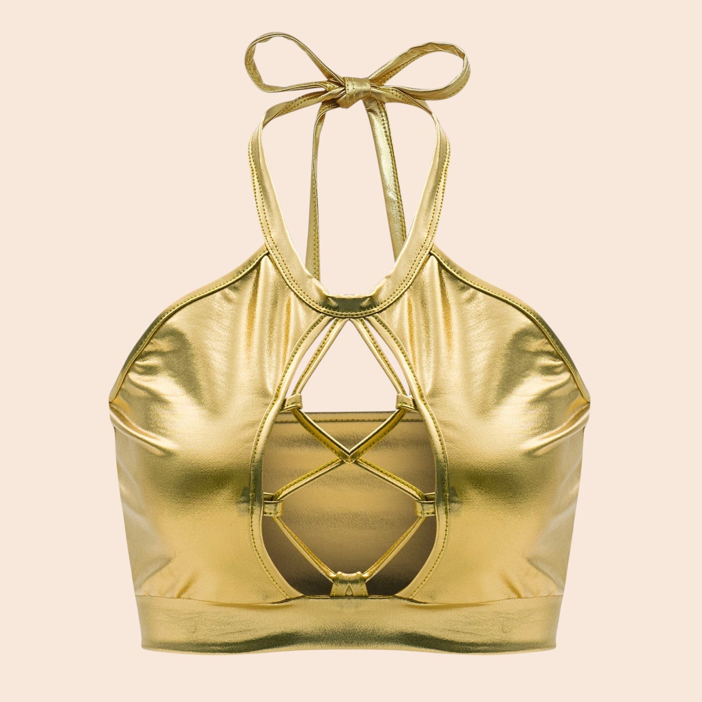Metallic Cutout Halter Crop Top