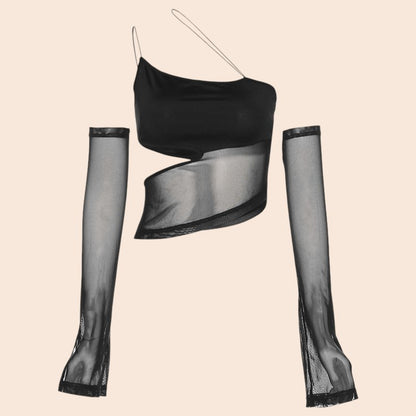 Midnight Mesh Asymmetrical Top