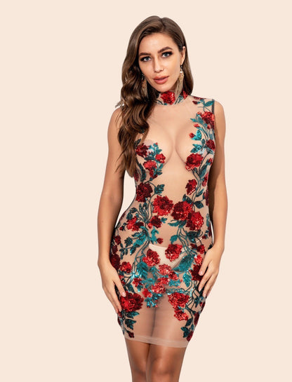 Midnight Bloom Embroidered Dress