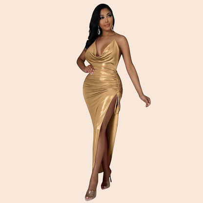Midnight Allure Halter Gown