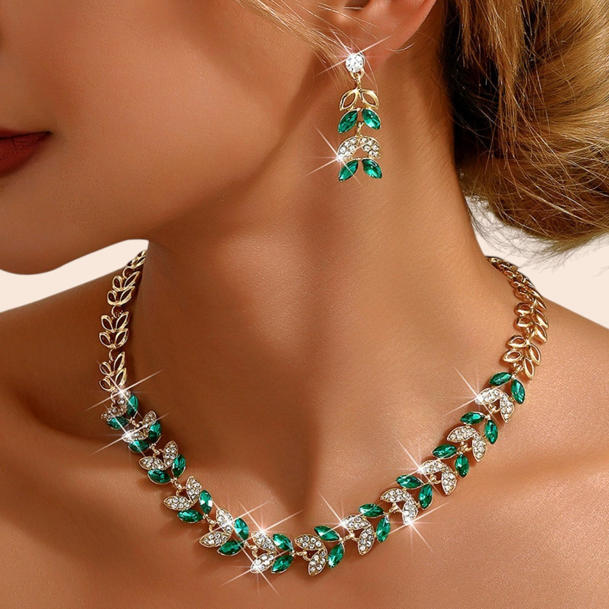 Luxury Leaf Crystal Necklace & Earring Set