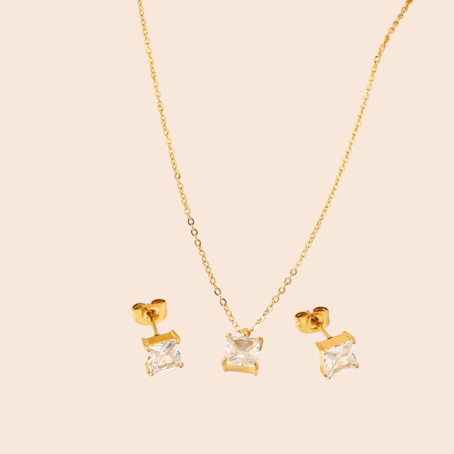 Minimalist Zircon Necklace & Earring Set