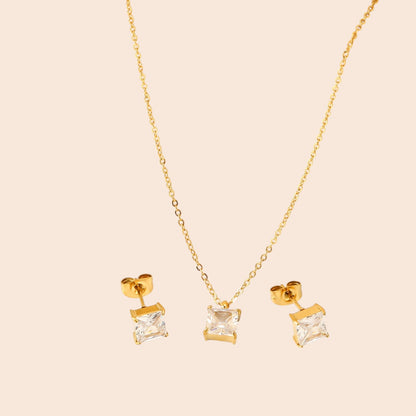 Minimalist Zircon Necklace & Earring Set