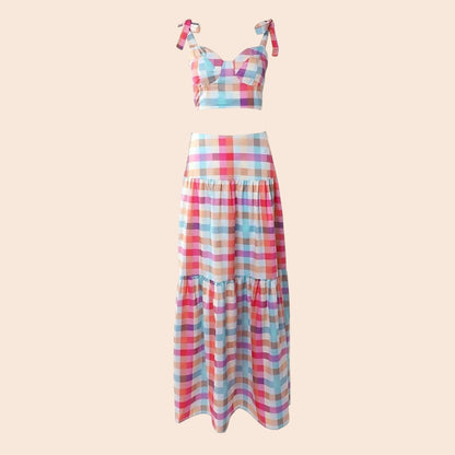 Pastel Plaid Crop Top & Maxi Skirt Set
