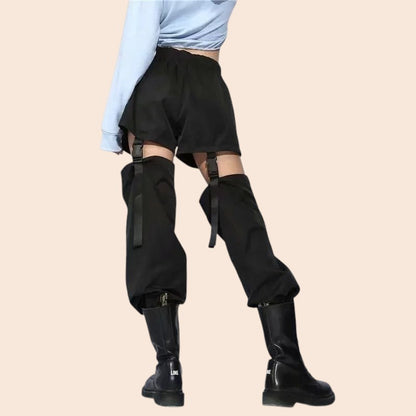 Pants Adjustable Buckle Hip Hop spring Women Black