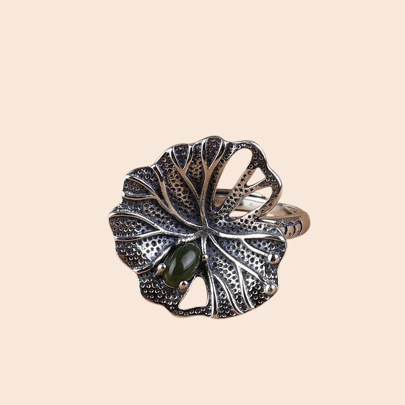 Vintage Lotus Leaf Sterling Silver Ring – Nature Inspired Elegance