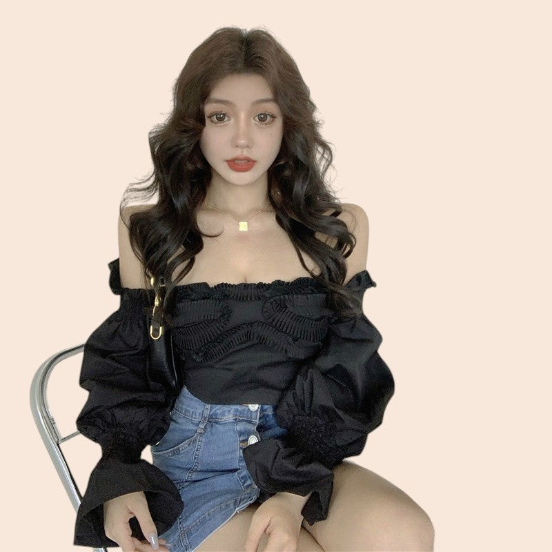 Off-Shoulder Ruched Long Sleeve Crop Top