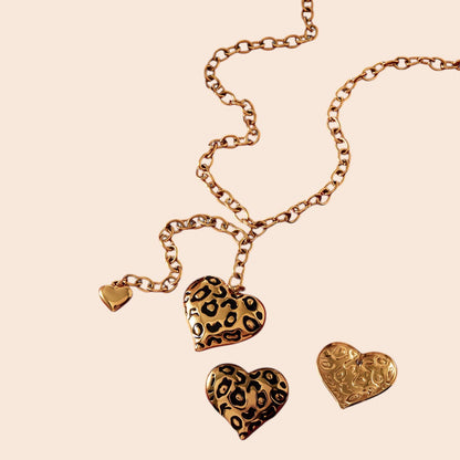 Leopard Heart Necklace & Earring Set
