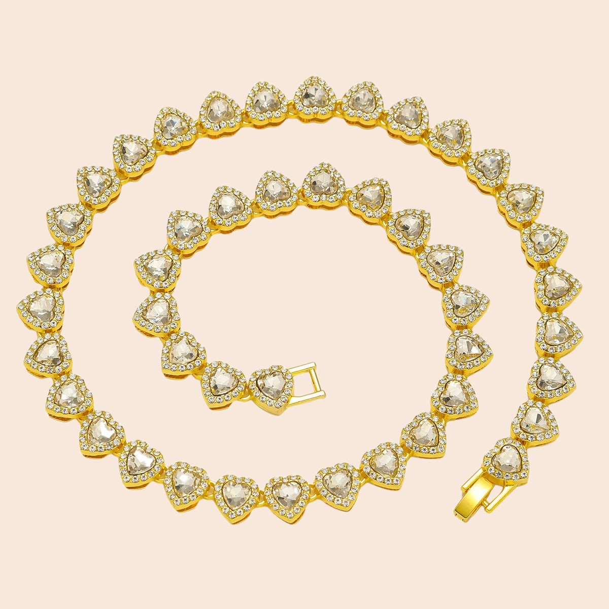 Luxury Heart Crystal Cuban Chain Set
