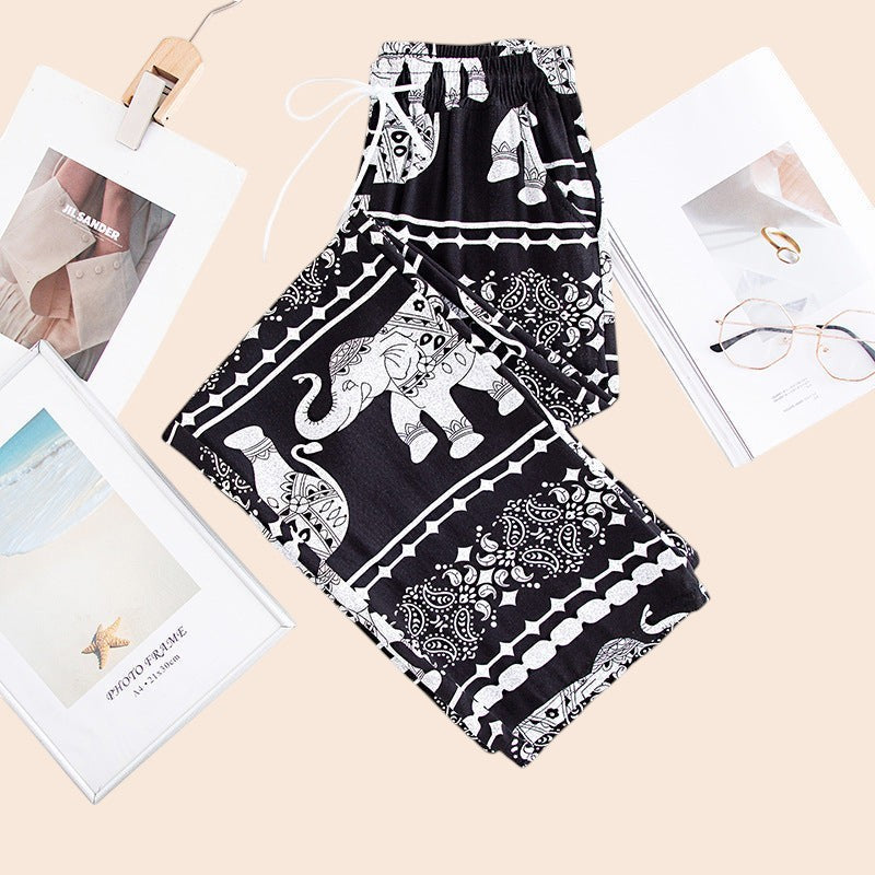 Thai Elephant Print Wide-Leg Pants – Boho Comfort Luxe