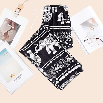 Thai Elephant Print Wide-Leg Pants – Boho Comfort Luxe