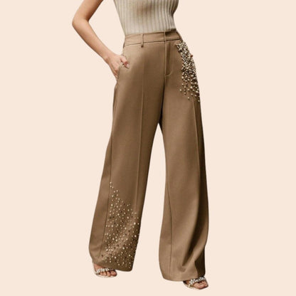 Pearl Embellished Wide-Leg Pants – Luxe Elegance Edition