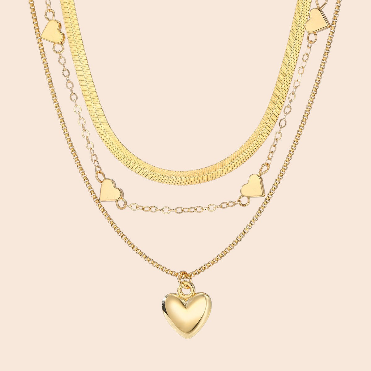 Layered Heart Pendant Necklace