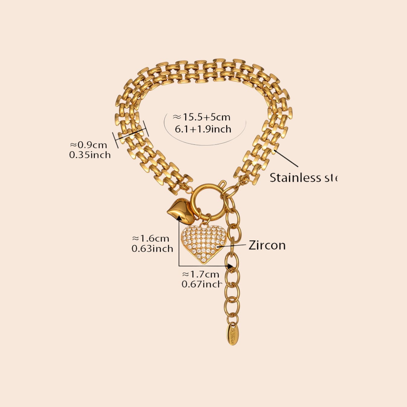 Luxe Heart Charm Zircon Jewelry Set