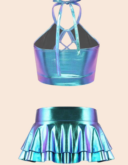 Metallic Cutout Halter Crop Top