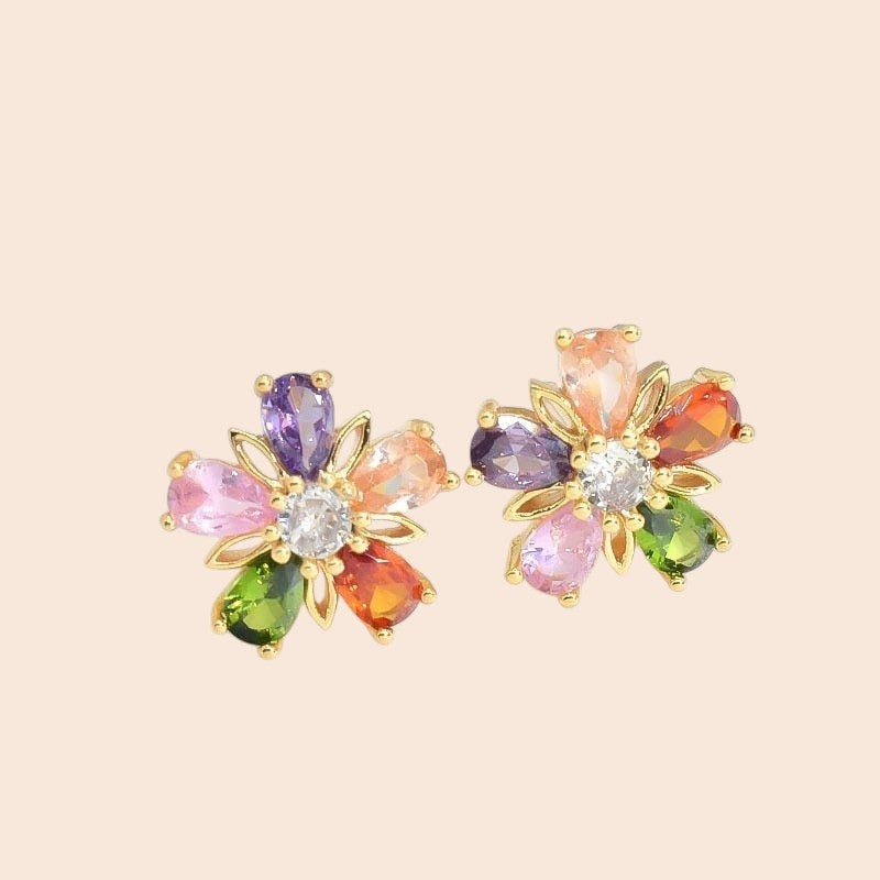 Colorful Crystal Flower Jewelry Set – Luxe Floral Sparkle