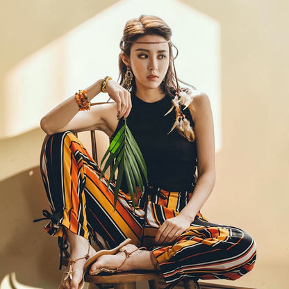 Bohemian Sunset Stripe Wide-Leg Pants