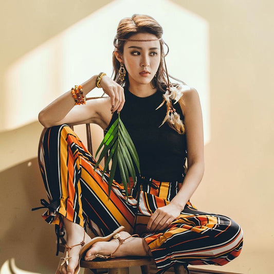 Bohemian Sunset Stripe Wide-Leg Pants