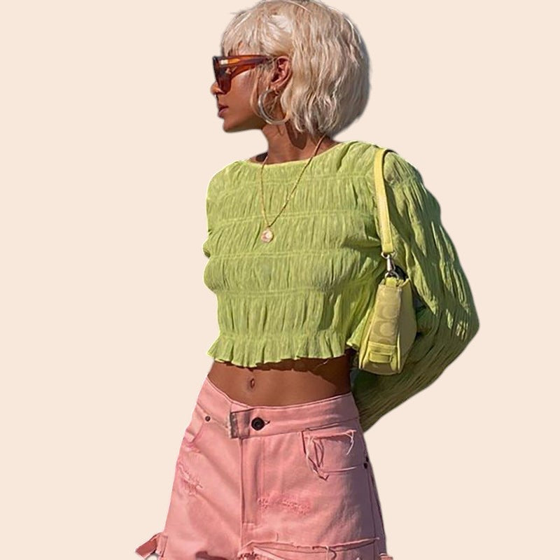 Ruched Long Sleeve Crop Top