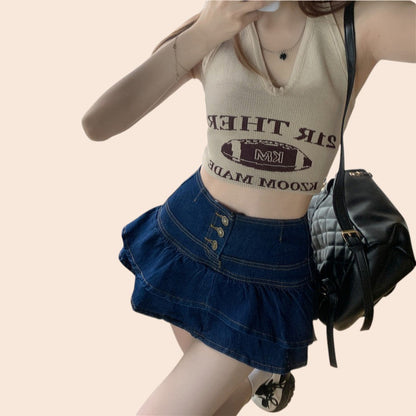 Ruffle Layered Denim Mini Skirt