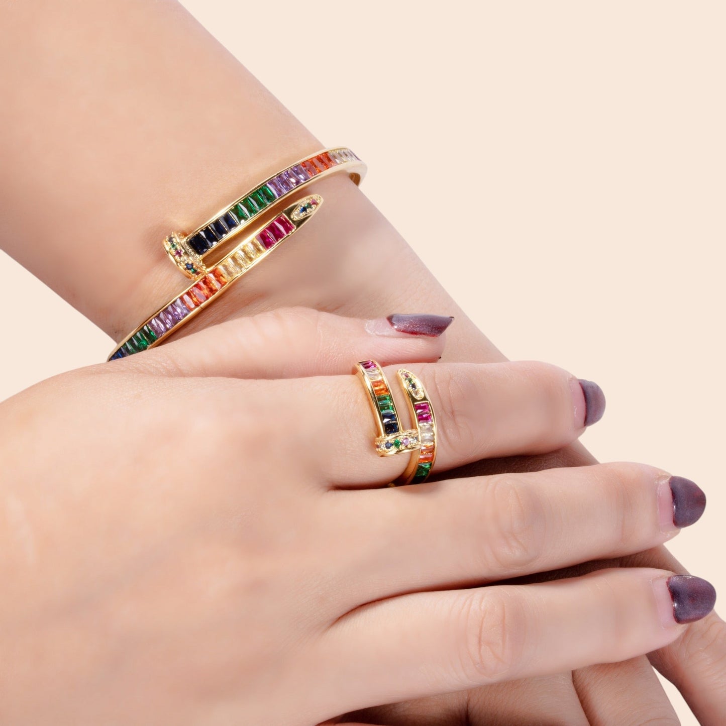 Rainbow Luxe Crystal Bracelet & Ring Set  Description: