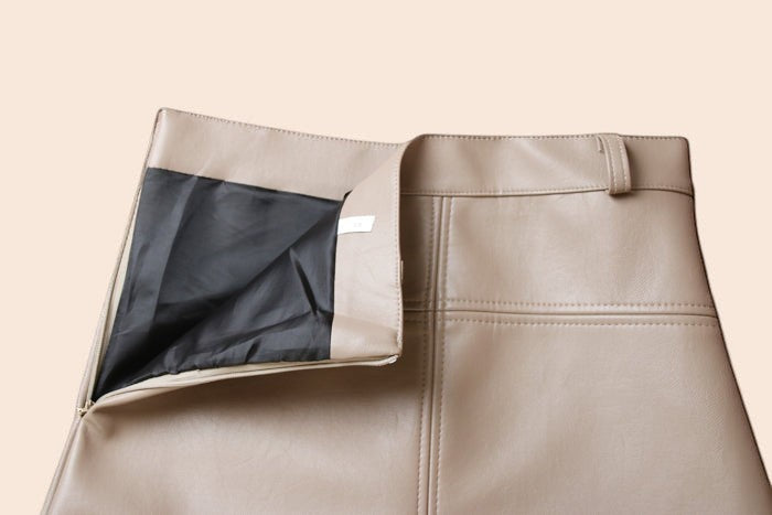 Belted High-Waisted Faux Leather A-Line Skirt