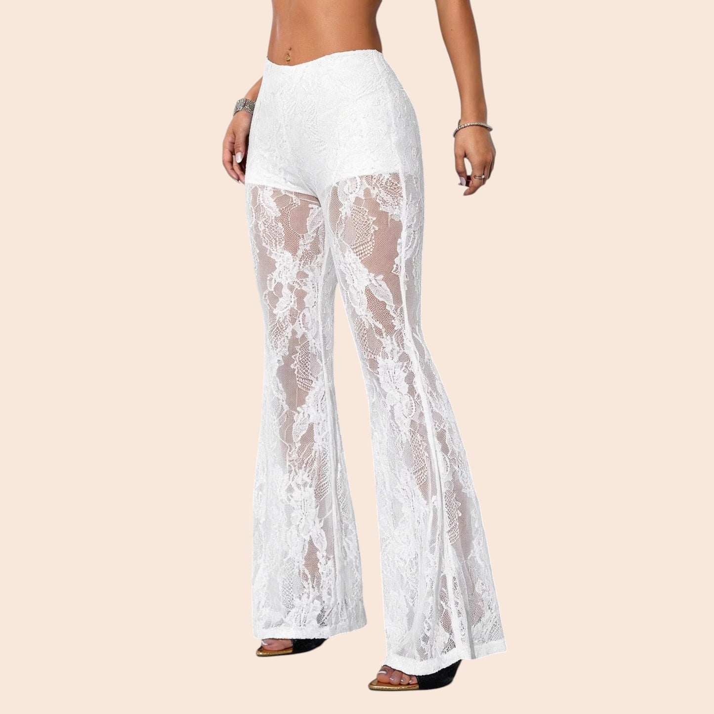 Sheer Lace Flared Pants
