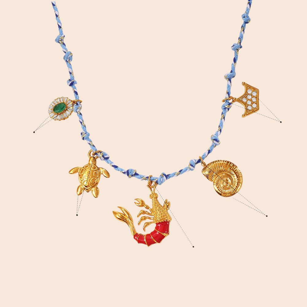 Ocean Charm Braided Necklace & Bracelet Set