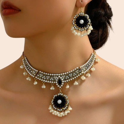Vintage Pearl Flower Statement Necklace & Earring Set