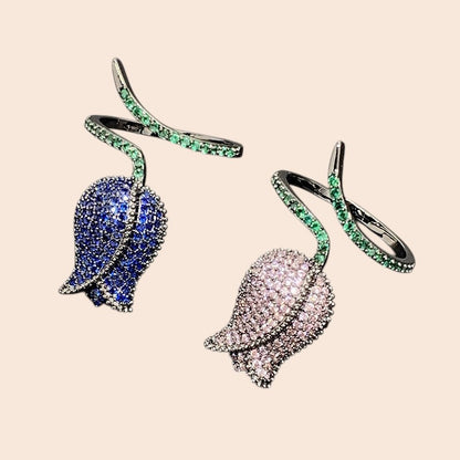 Crystal Bloom Adjustable Ring – Romantic Floral Elegance