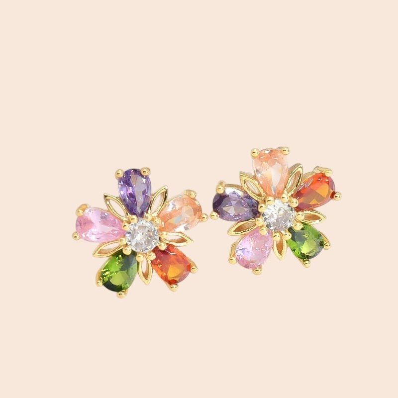 Colorful Crystal Flower Jewelry Set – Luxe Floral Sparkle