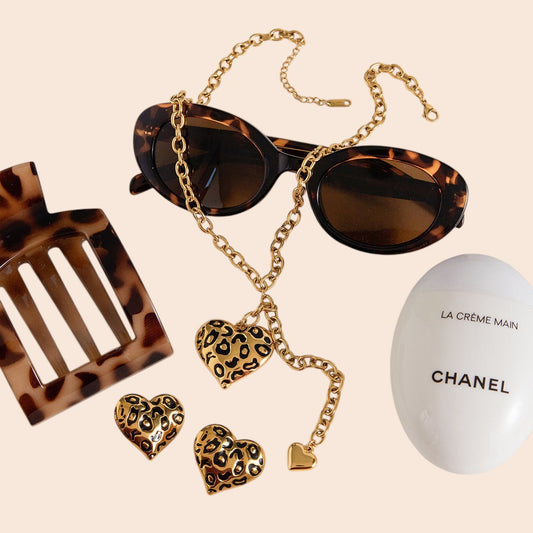 Leopard Heart Necklace & Earring Set