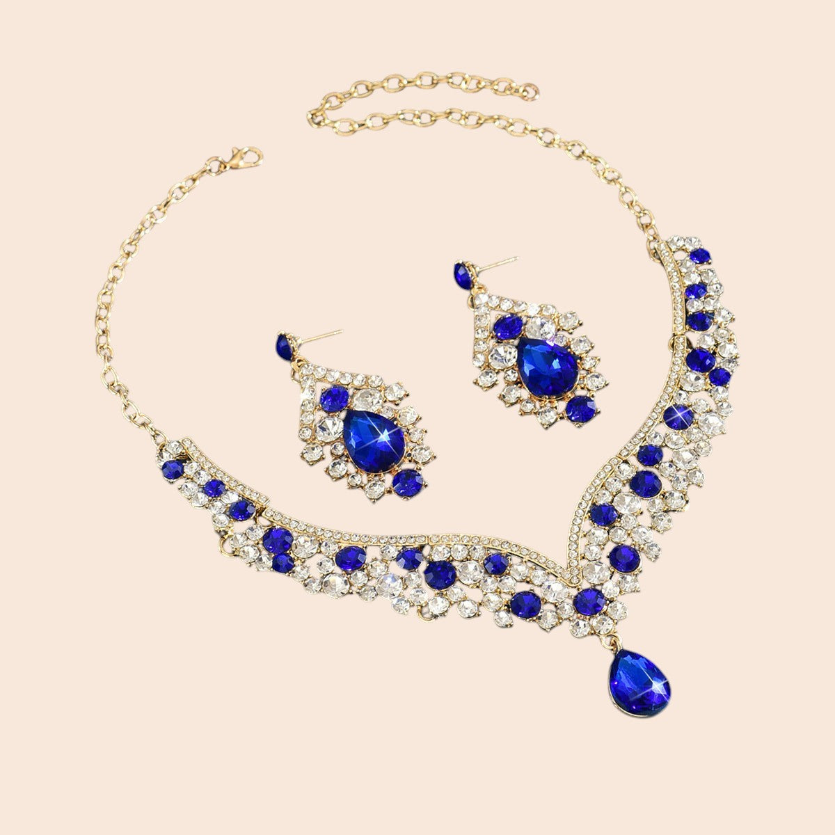 Vintage Crystal Teardrop Necklace & Earring Set