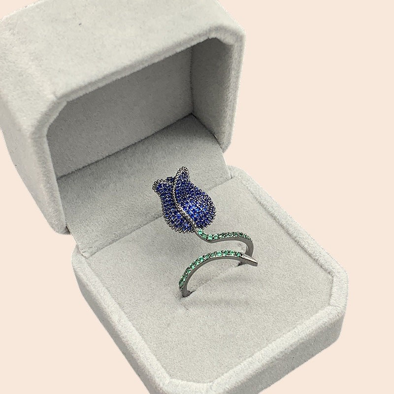 Crystal Bloom Adjustable Ring – Romantic Floral Elegance