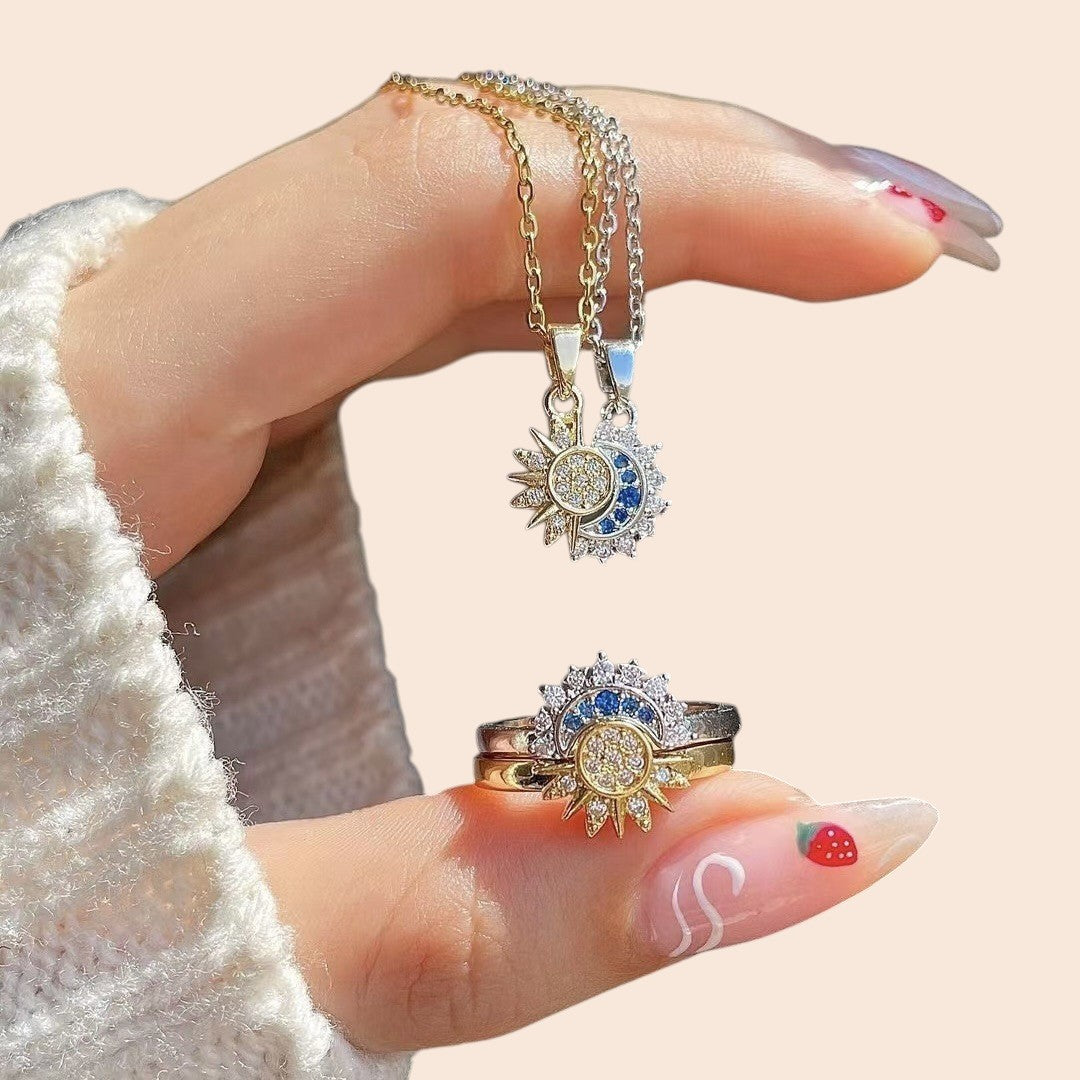 Celestial Sun & Moon Necklace and Ring Set