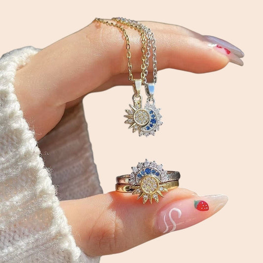 Celestial Sun & Moon Necklace and Ring Set