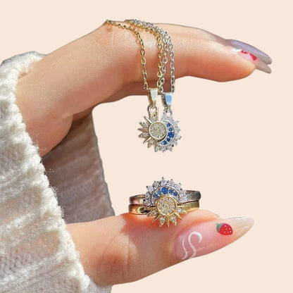 Celestial Sun & Moon Necklace and Ring Set