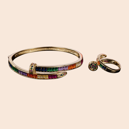 Rainbow Luxe Crystal Bracelet & Ring Set  Description: